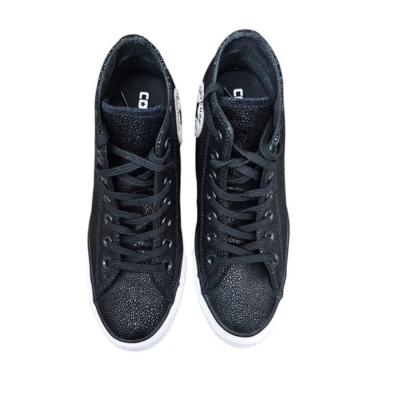 Converse Chuck Taylor All Star Lux Mid Hidden Wedge Black Textured Sneaker Shoe - Picture 7 of 10